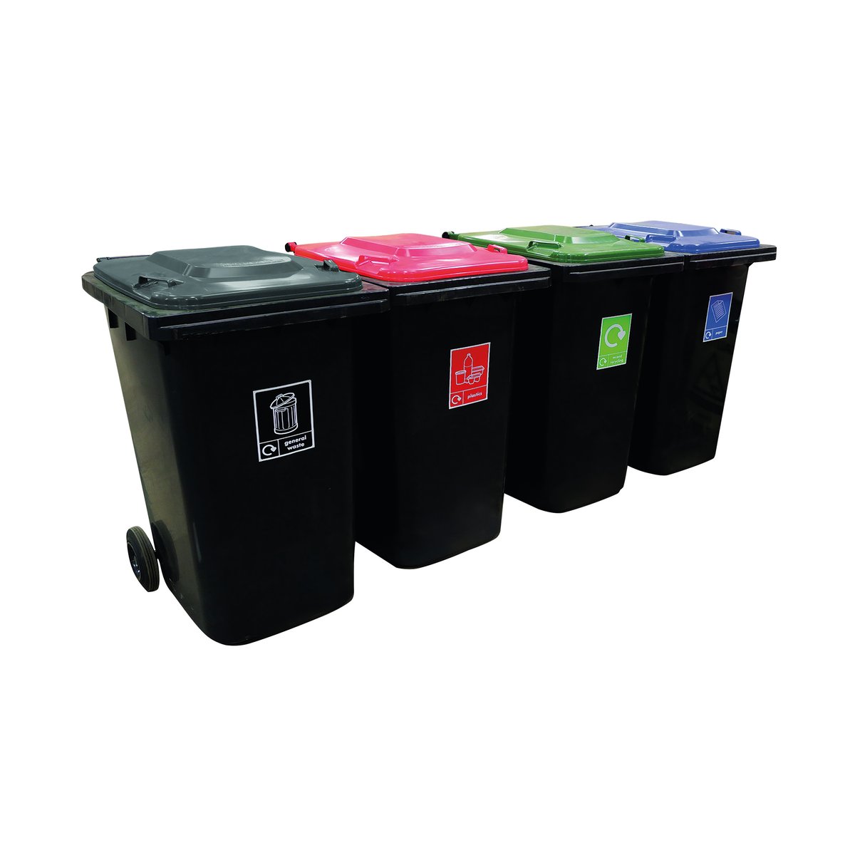 VFM Wheelie Bins 240L With Colour Coded Lids and Recycling Stickers